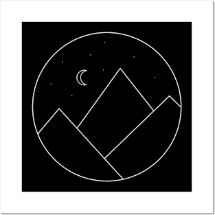 Starry mountain range (white) Posters and Art